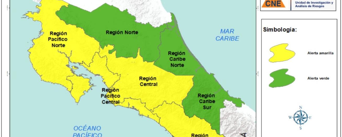 CNE declara Alerta Amarilla por lluvias en el Valle Central 