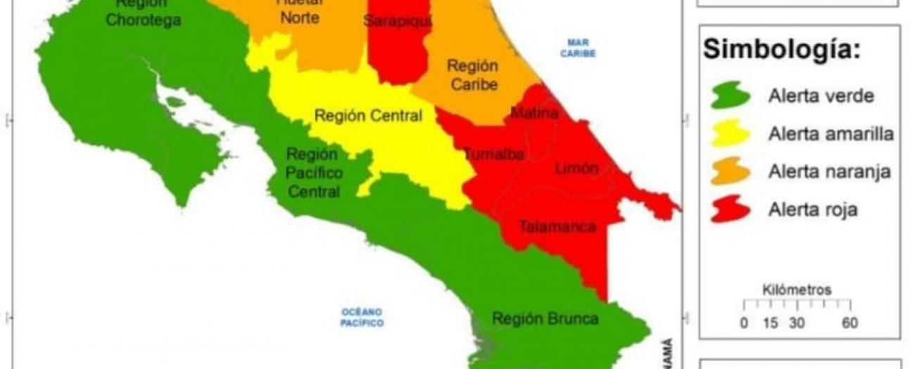 Alerta roja en cinco cantones por lluvias