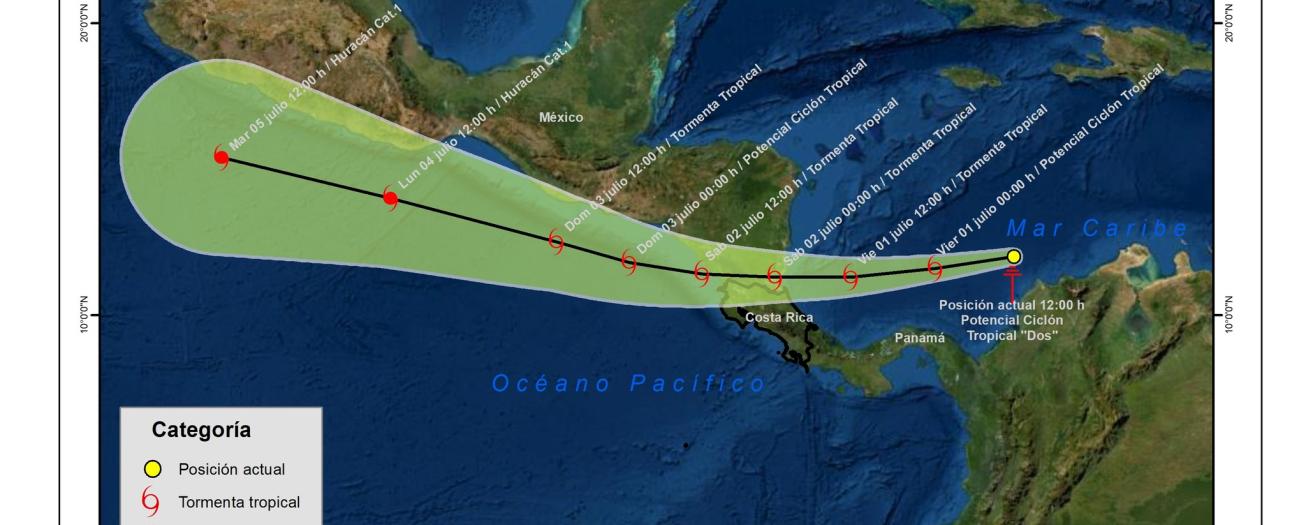 Condición más reciente del disturbio tropical en el Mar Caribe