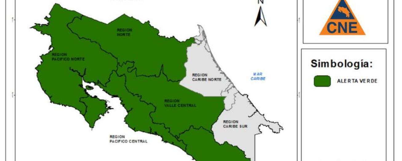 CNE emite Alerta Verde para la Zona Norte, Valle Central y la Vertiente del Pacífico 