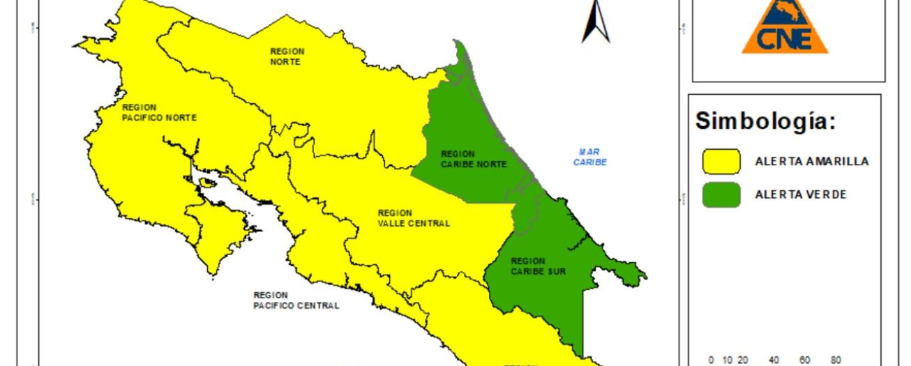 CNE eleva a Alerta Amarilla la Zona Norte, Valle Central y Vertiente del Pacífico