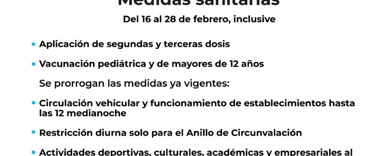 Medidas sanitarias actuales continuarán hasta el 28 de febrero