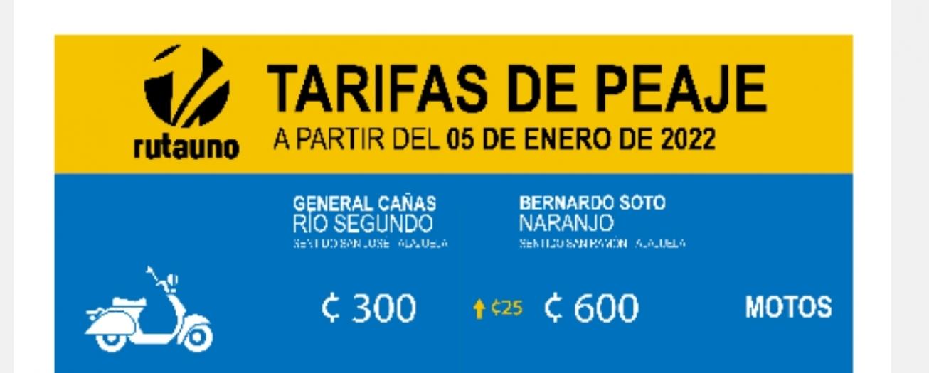 Ajuste ordinario en tasas de peaje de la Ruta N.° 1