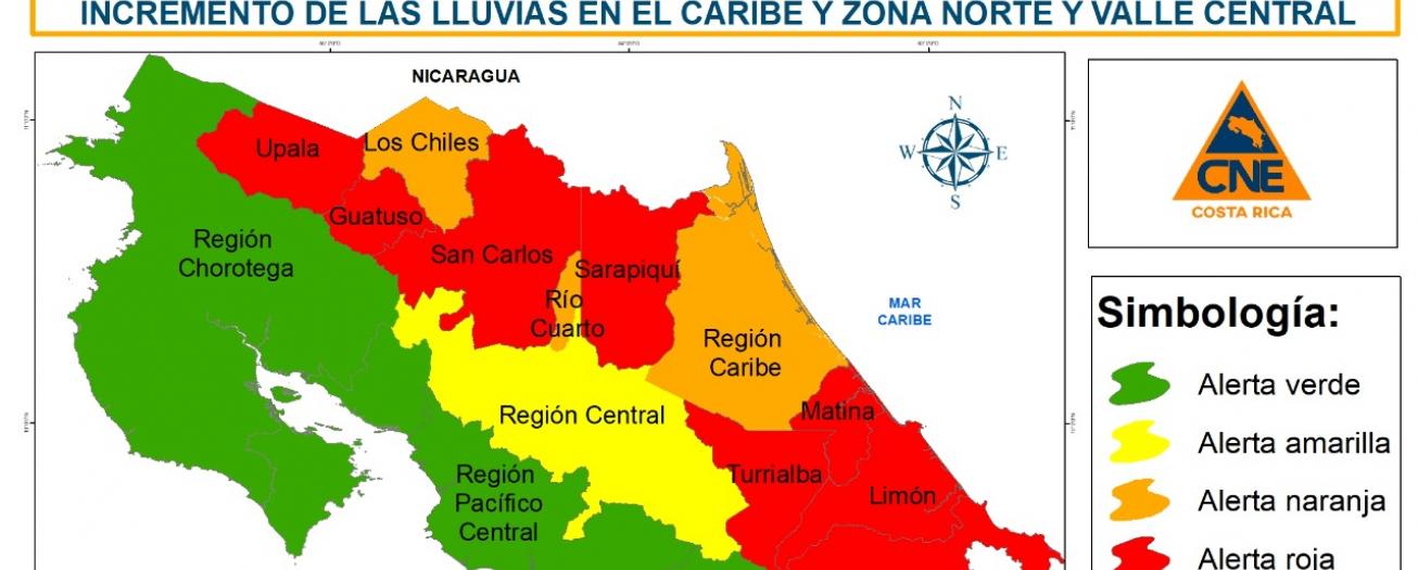 San Carlos, Upala y Guatuso suman a la lista de cantones en Alerta Roja por lluvias y sus impactos