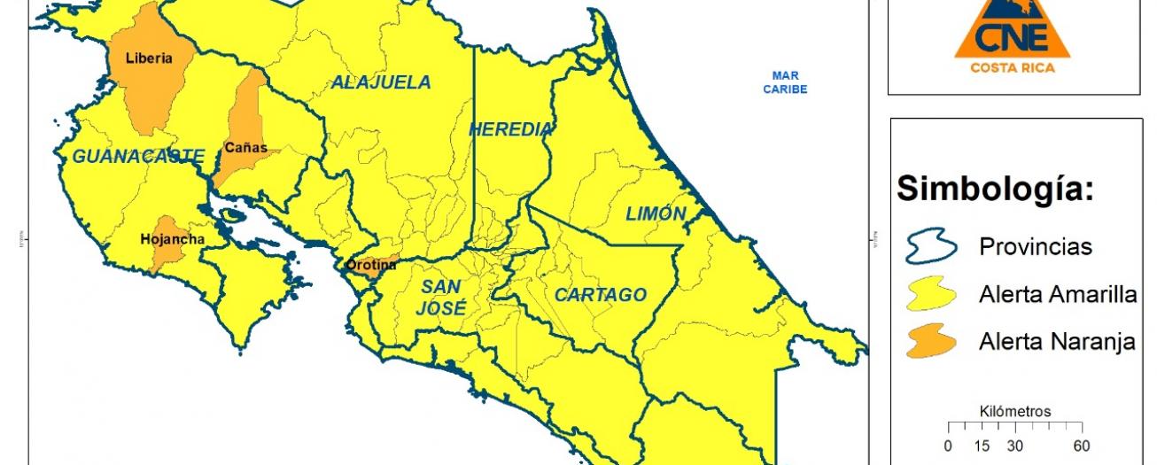 Todos los cantones de la provincia de Alajuela en alerta amarilla