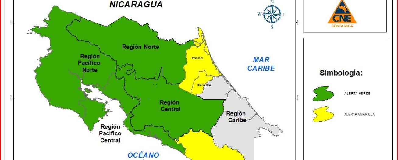 CNE emite estado de alerta verde por lluvias para el Valle Central 