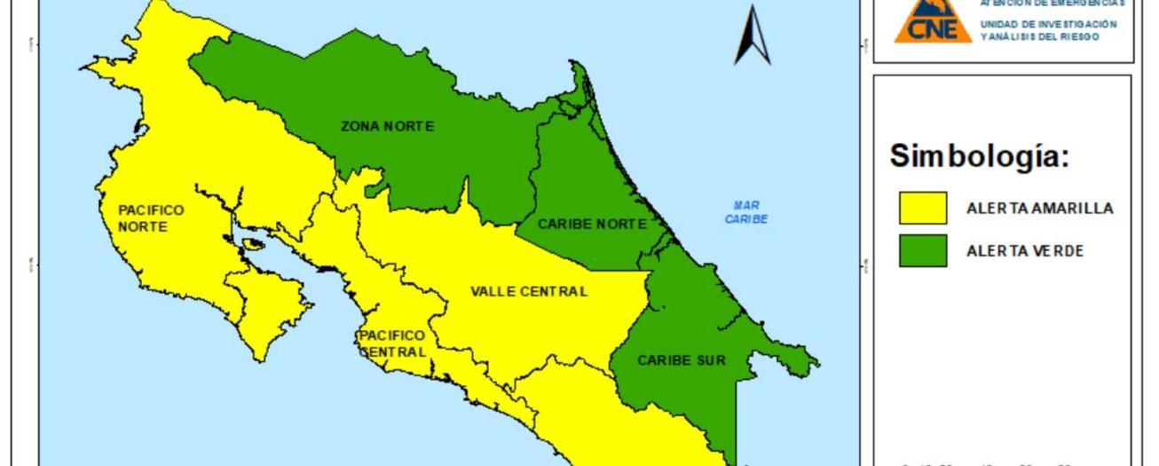 CNE eleva a Alerta Amarilla la Vertiente del Pacífico y el Valle Central